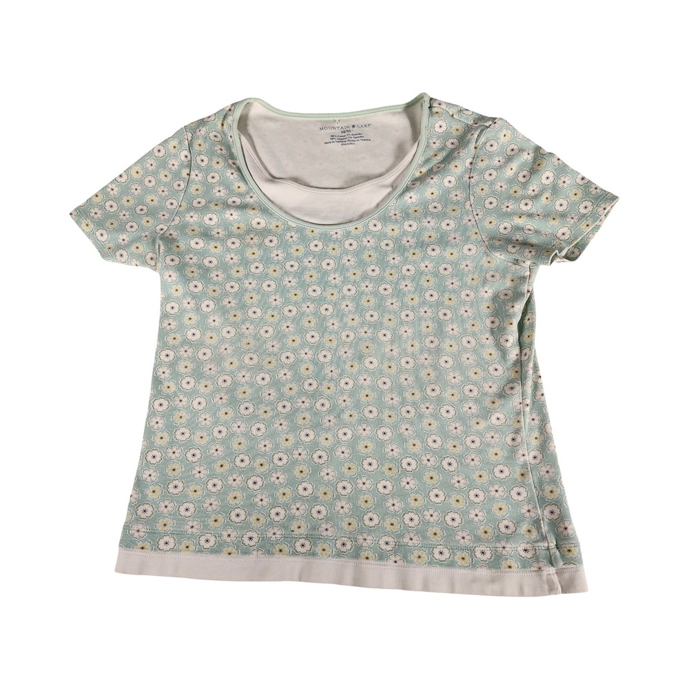 Mountain‎ Lake Womens Floral Scoop Neck Short Sleeve Top Green Size Medium